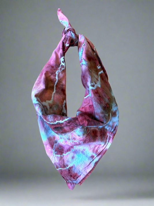 27” Handmade Tie-Dye Bandana – Reds, Pinks & Greys | Mixed Results