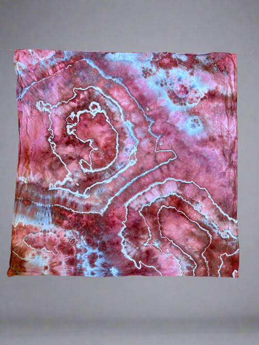27” Handmade Tie-Dye Bandana – Reds, Pinks & Greys | Mixed Results